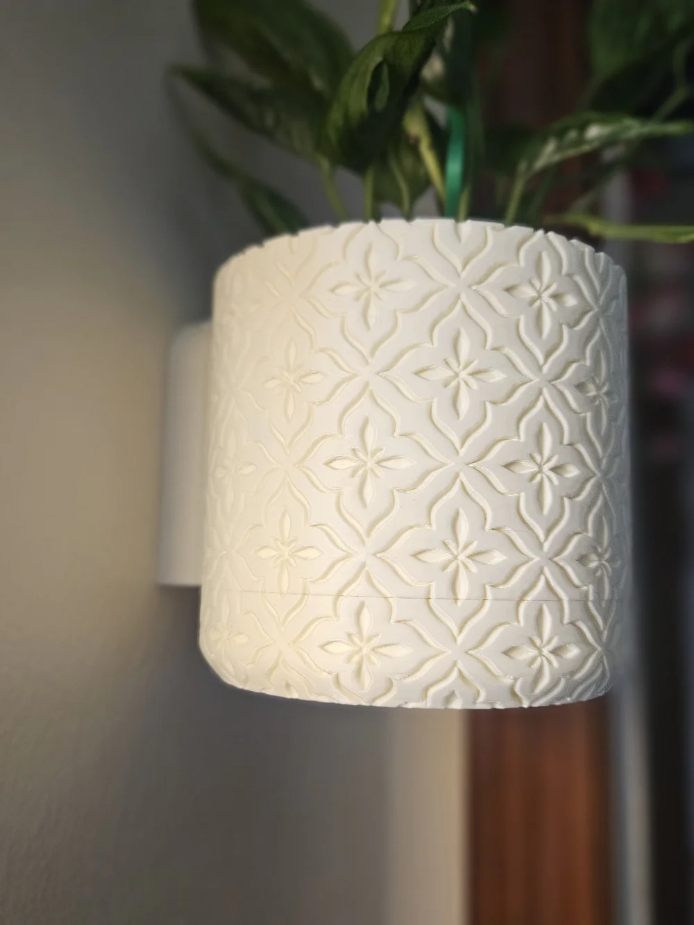 Decorative Cream Textured Hanging Planter - Elegant Floral Pattern - 3d Printed